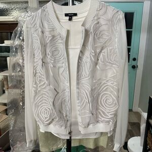White Bomber Jacket with Lace Design